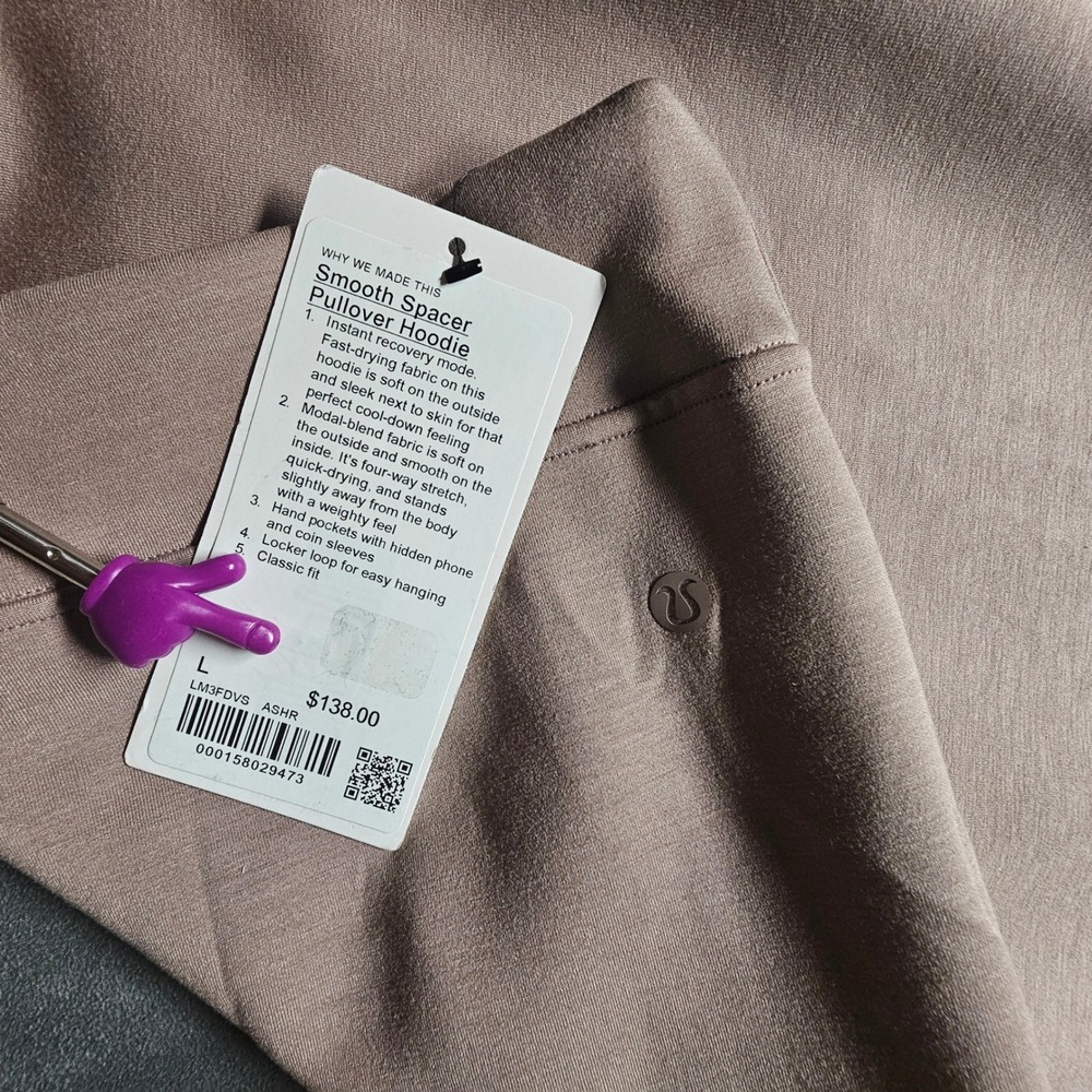 Lululemon Mens Smooth Spacer Pullover Hoodie ASHR Ashen Rose LM3FDVS Large NWT - Picture 4 of 9